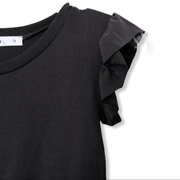 Raw Edge Hem Soft Stretch Ruffle Sleeve Dress - Picture 4 of 8